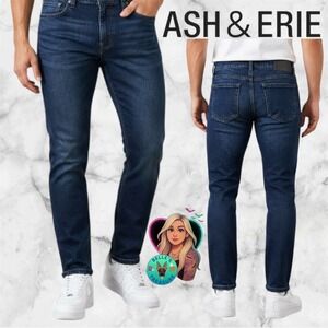Ash‎ & Erie Essential Slim Fit Jeans Mens 34x28 Dark Wash Indigo Stretch Denim